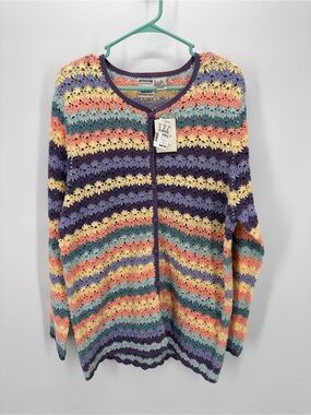 Multicolor Women’s Christopher and Banks Vintage Floral Stitch Crochet Sweater.